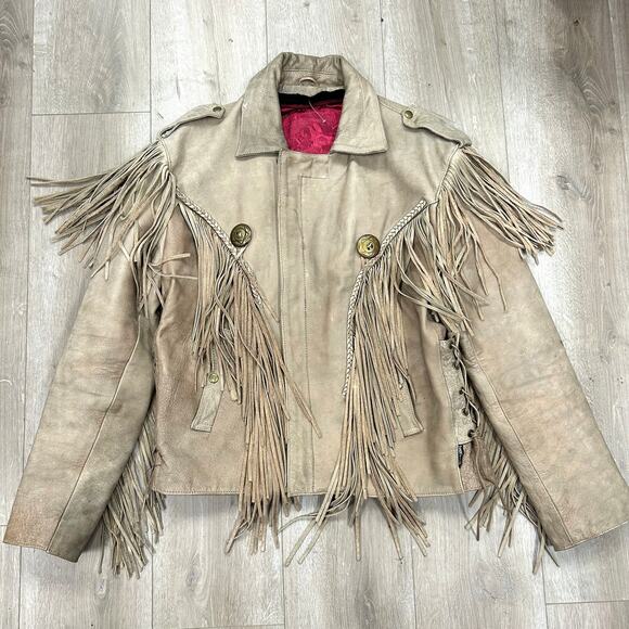 Vintage Indian Motorcycles Fringe Tassel Brown Leather Jacket Size Large L B3 - Picture 1 of 11